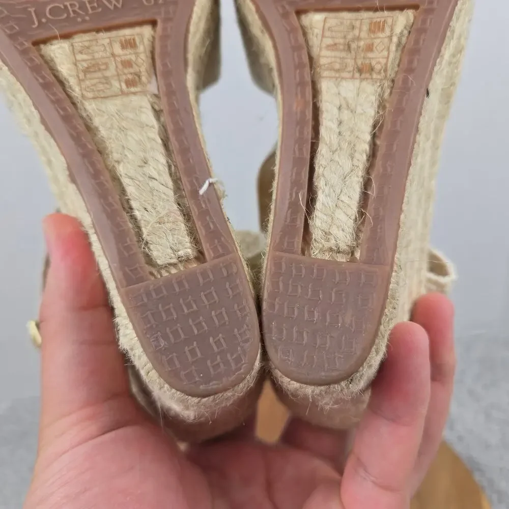 J. Crew Womens 6.5 White Canvas Espadrille Wedge Ankle Strap Casual Sandals